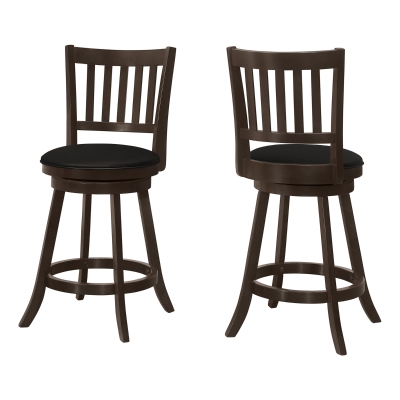 Monarch 2pc Traditional Counter-Height Swivel Barstools with Rounded Black Leather-Look Upholstered Seat - Espresso