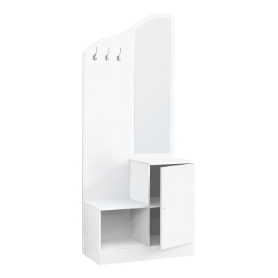 Monarch 75" Contemporary Wood Grain-Look 3-Hook Coat Rack Hall Tree Storage Bench - White Finish