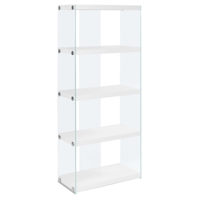 Monarch 59" Modern 5-Shelf Tempered Glass Base Display Bookcase - Glossy White Finish