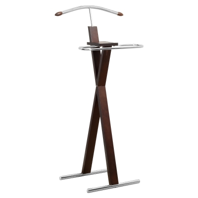 Monarch Chrome Metal Hanger Wooden Frame Bedroom Clothes Wardrobe Valet - Cappuccino Brown Finish