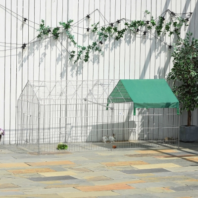 PawHut Outdoor Metal Kennel Enclosure for Small Animals Utilizable as Rabbit or Chicken Run, 87" x 41", Silver & Green