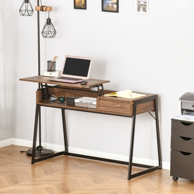HOMCOM Compact Computer Desk Workstation for Modern Office Study Writing with Drawer Storing Box, Home Furniture, Natural