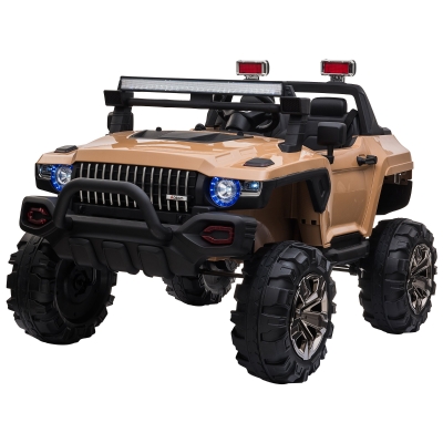 Aosom 12V Kids Electric 2-Seater Ride On Police Car SUV Truck Toy with Parental Remote Control & MP3 Sound - Tan