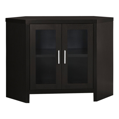 Monarch 42" Wood Grain-Look Space Saving Glass Cabinet Door Corner Console TV Stand - Cappuccino Brown Finish