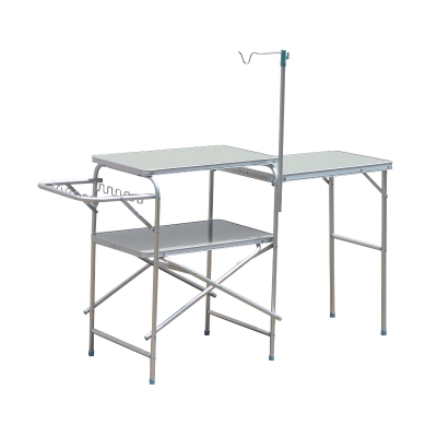 Outsunny Adjustable Outdoor Folding Camping Kitchen Garden BBQ Picnic Table, Silver