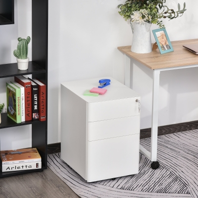 Vinsetto 3 Drawers Steel File Cabinet On castors Lock Drawer Home Office