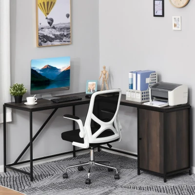 HOMCOM L-Shaped Computer Desk, Brown with Storage Cabinet
