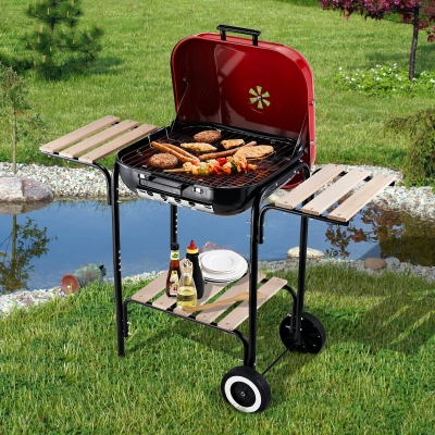 Outsunny Charcoal BBQ Trolley Barbecue Grill Patio Heat Resistant Rolling