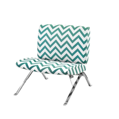 Monarch Modern Padded Upholstered Fabric Armless Accent Chair - Teal Chevron