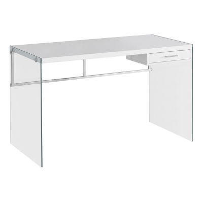 Monarch 48" Contemporary Glass Legged Writing Computer Desk with Drawer - Glossy White