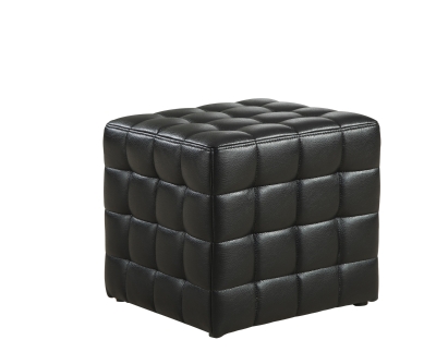 Monarch Leather-Look Cube Ottoman - Black