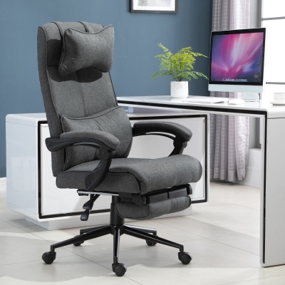 Vinsetto Ergonomic Executive Office Chair High Back Computer Desk Chair Linen Fabric 360° Swivel Adjustable Recliner Chair with Headrest, Lumbar Support, Padded Armrest and Retractable Footrest, Grey