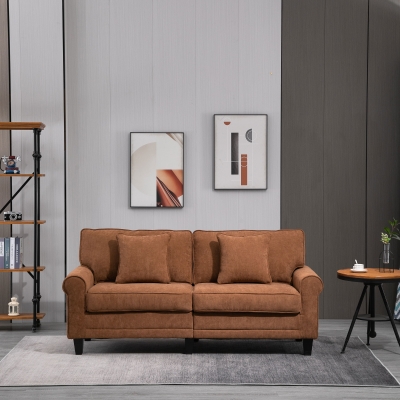 HOMCOM Modern Classic 3-Seater Sofa Corduroy Fabric Couch with Pine Wood Legs Rolled Arms for Living Room Brown