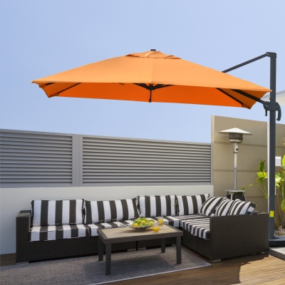 Outsunny 10x10ft Cantilever Umbrella Rotatable Square Top Market Parasol with 4 Adjustable Angle for Backyard Patio Outdoor Area Orange