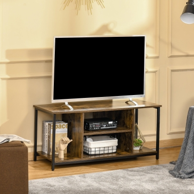 HOMCOM TV Stand for TVs Up to 55 Inches, Entertainment Stand, Media Console with Open Storage Shelves for Living Room, Rustic Brown