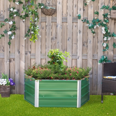 Outsunny Pentagon Raised Garden Bed, Elevated Large Metal Planter Box w/ Install Gloves for Backyard, Patio to Grow Vegetables, Herbs, and Flowers, Green