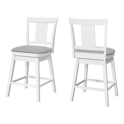 Monarch 2pc Counter-Height Barstools with 360 Swivel, Curved Back and Leather-Look Upholstered Seat - White / Grey Seat