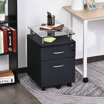 HOMCOM 2-Drawer E1 MDF File Cabinet Mobile Lockable 1 Extra Caster Underdesk A4 Letter Size Folder