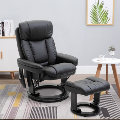 HOMCOM Massage Sofa Recliner Chair with Footrest 10 Vibration Point Faux PU Leather Black