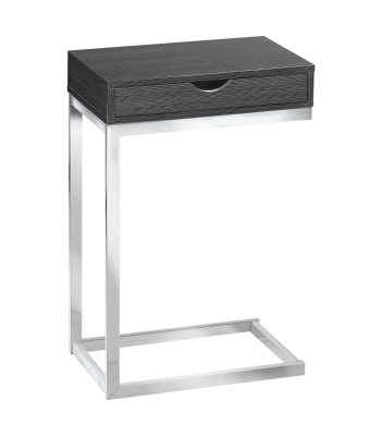 Monarch 25" Contemporary Chrome Metal Base C-Shaped Side Accent Table with Storage Drawer - Grey Wood Grain-Look Finish