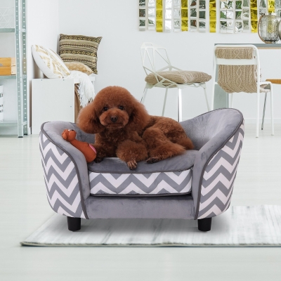 PawHut Pet Soft Warm Sofa Elevated Dog Puppy Sleeping Bed Bed Raised Lounge Couch Bolster Sides Portable Pet Furniture Grey