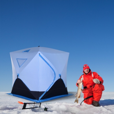 Outsunny Ice Fishing Tent 2-4 Person Portable Shelter with Ventilation Windows and Carry Bag Blue