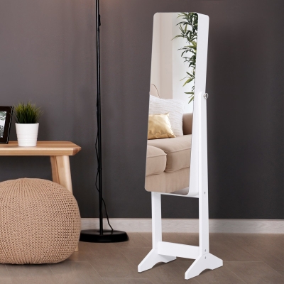 HOMCOM Freestanding Mirrored Jewelry Cabinet Armoire LED Light Jewelry Storage Organizer Angle Adjustable White