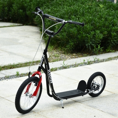 Aosom Teens Youth Kick Scooter Adjustable Handlebar Ride On Toy For 5+ w/ Front and Rear Dual Brakes Inflatable Wheels Black