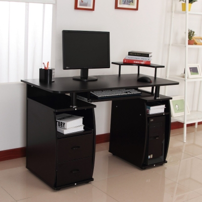 HomCom Home Office Computer Desk with Telephone Stand - Black