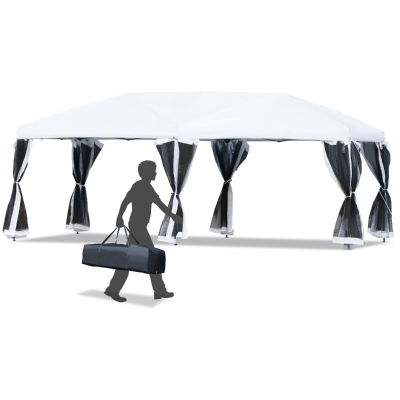 Outsunny 10' x 20' Pop Up Party Tent Gazebo Wedding Canopy with Removable Mesh Sidewalls - Cream White