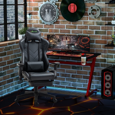 Vinsetto Gaming Chair 2D Arm Lumbar Support Swivel Office Computer Recliner Racing Gamer Desk Chair with Footrest Headrest for Home Black