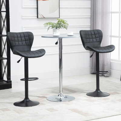 HOMCOM Bar Stools Set of 2 Adjustable Height Swivel Bar Chairs in PU Leather with Backrest & Footrest, Black