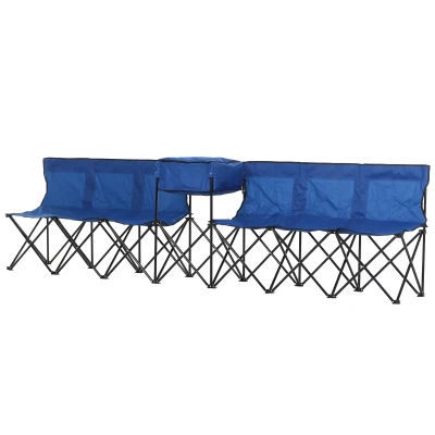 Outsunny 6-Person Folding Camping Bench Chair Sport Seat Folding Cooler Bag w/ Carrying Case