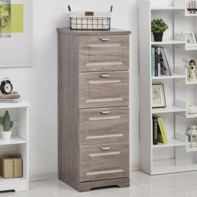 HOMCOM 4 Drawer Vertical File Cabinets Enclosed Storage Cabinet with File Hanging Grey Oak