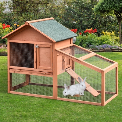 PawHut Outdoor Rabbit Hutch 2 tier Home Small Animals W/ Ramp