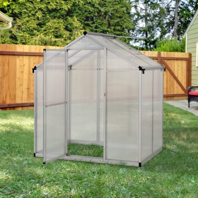 Outsunny 4’x6.2'x6.4' Walk-In Cold Frame Greenhouse Plant Growing Sun Shade Aluminum