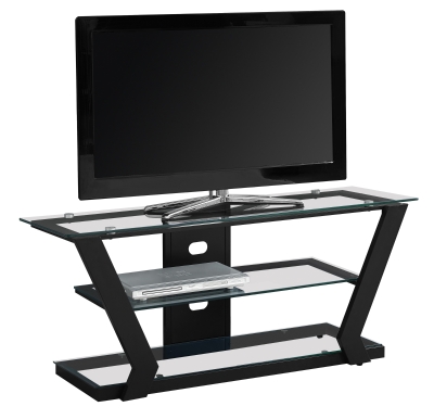 Monarch 48" Modern 3-Tier Tempered Glass Shelf Open Storage Console TV Stand - Black Finish