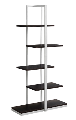 Monarch 60" Contemporary Open Concept Staggered 5 Shelf Bookshelf - Cappuccino / Silver Metal