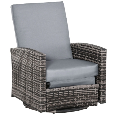 Outsunny Outdoor PE Rattan Swivel Recliner Lounge Chair with Water/UV Fighting Material and Comfort Cushions, Grey