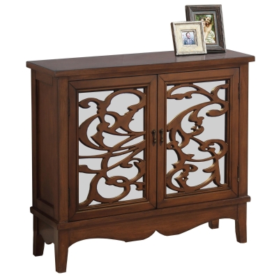 Monarch Traditional Style Birch Wood Mirrored Decorative Accent Chest Storage Table - Dark Walnut / Floral Design