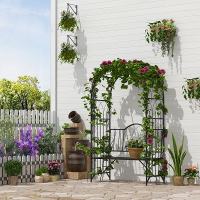 Outsunny 43" Garden Arbor Bench Trellis for Vines Climbing Plant Outdoor Decor Arch - Black