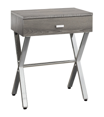 Monarch 22" Modern Storage Drawer Chrome Metal X-Frame Accent Nightstand Side End Table - Dark Taupe Wood Grain-Look Finish