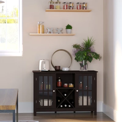HOMCOM Sideboard Buffet Cabinet, Espresso, 12 Bottle Rack