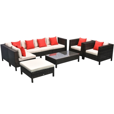 Outsunny 9 Piece Rattan Wicker Outdoor Patio Furniture Sectional Sofa Set