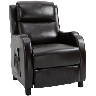 HOMCOM PU Massage Recliner - Manual Control 165° Reclining Soft and Comfortable - Dark Brown
