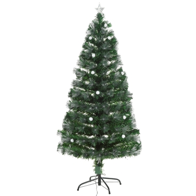HOMCOM 5ft Tall Artificial Tree White Fiber Optic LED Pre-Lit Holiday Home Christmas Decoration with Light Ball - Green