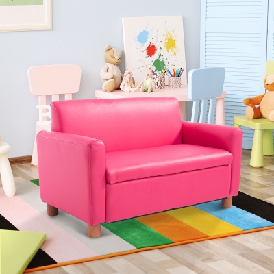 Qaba 33" Kids Loveseat Sofa Child Upholstered Couch Armchair with Storage Compartment Pink