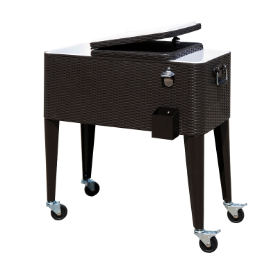 Outsunny 80 Quart Stainless Steel Outdoor Patio Rolling Cooler Cart - Dark Brown