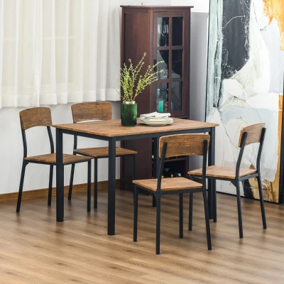 HOMCOM 5-Piece Modern Industrial Dining Set, Dark Walnut