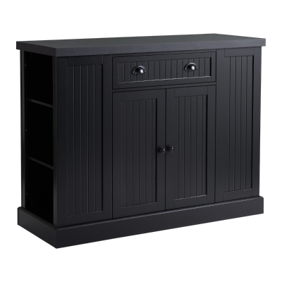 HOMCOM Fluted-Style Wooden Kitchen Island, Storage Cabinet w/ Drawer, Open Shelving, and Interior Shelving for Dining Room, Black
